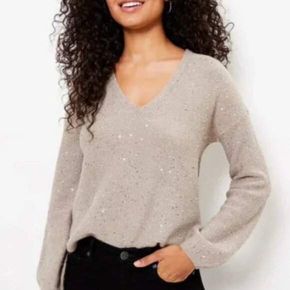 LOFT - Women's Sequin Double V Sweater - Picture 1 of 2